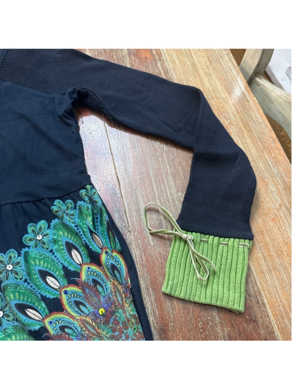 Desigual Navy Mandala Dress Sequin Glitter Mismatched Cuff Size Small - Picture 6 of 13